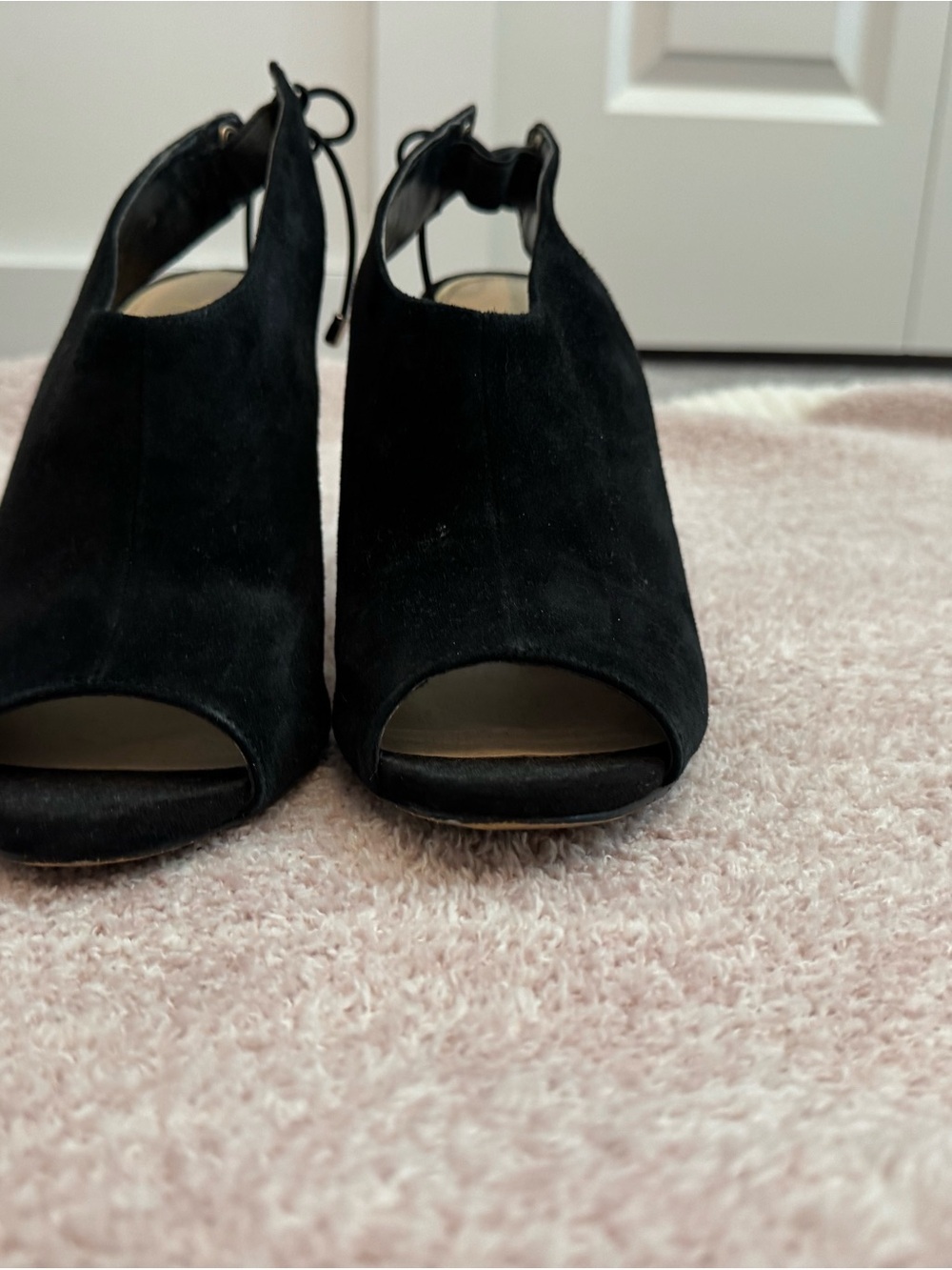 Jessica Simpson Candine 2 Black Suede Tie Back Slingback Peep Toe Pumps
